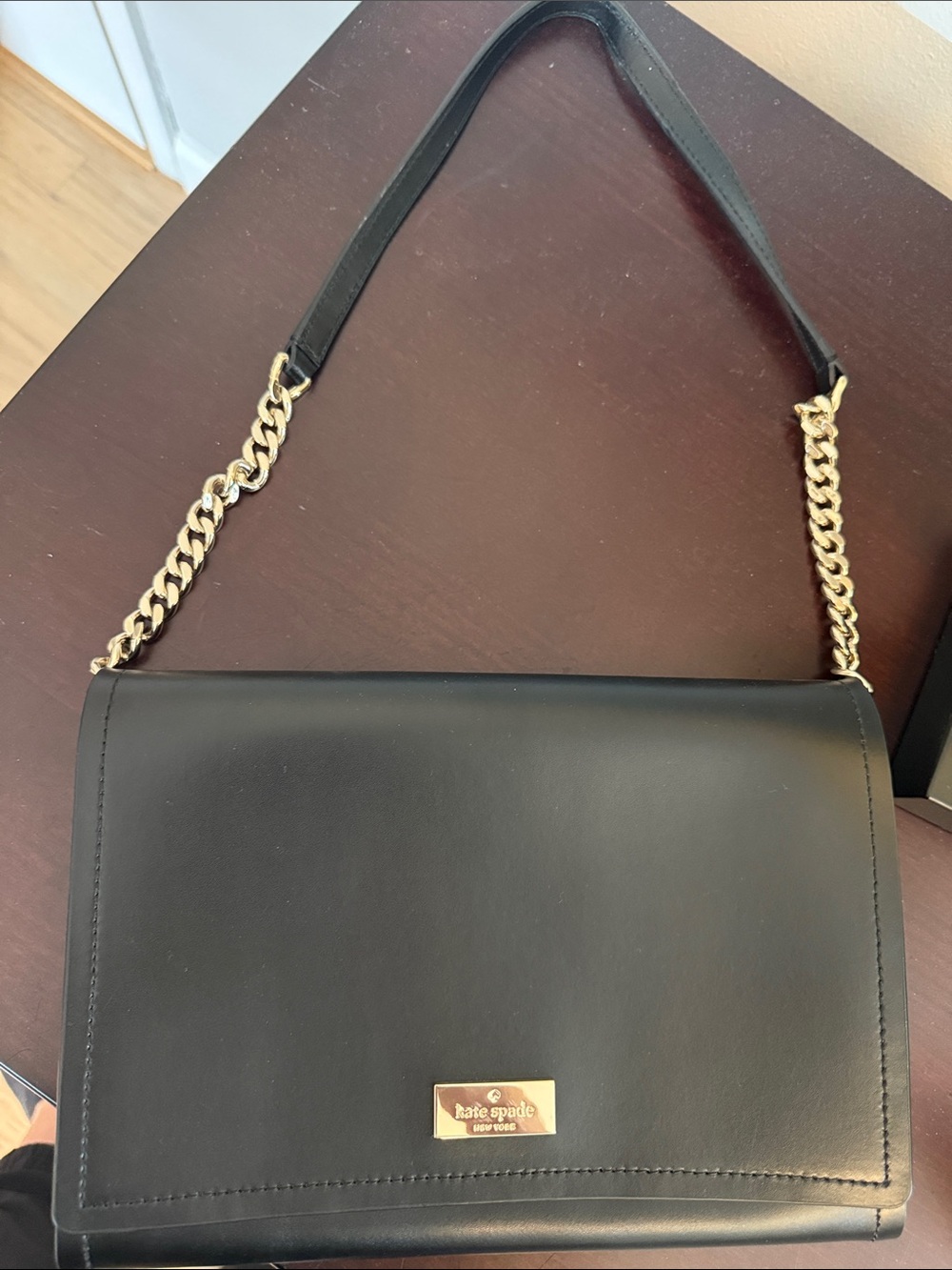 kate spade Black and Pink Leather Shoulder Bag with Gold Chain Strap - Picture 1 of 6